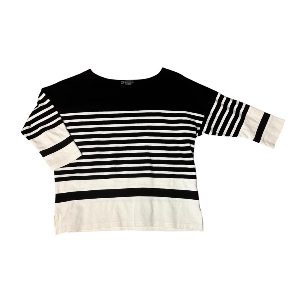 Vince. Black White Stripe Wide Neck Cotton Sweater Top sz L